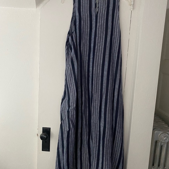Lord & Taylor Blue Striped Sleeveless Linen Midi Dress Size Large - Picture 4 of 5